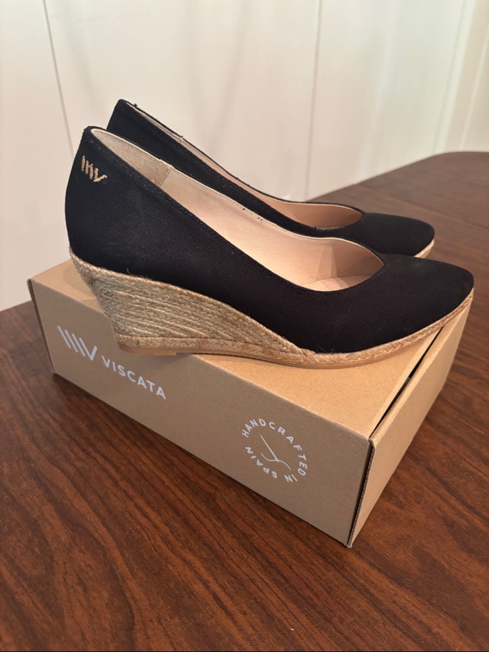 Viscata Black Espadrille Wedge Pumps